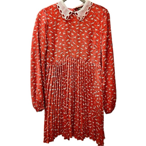 NWT Maje Rouges Raina Horse-Print Jacquard Dress with Guipure Collar Size US 4 - Picture 8 of 13